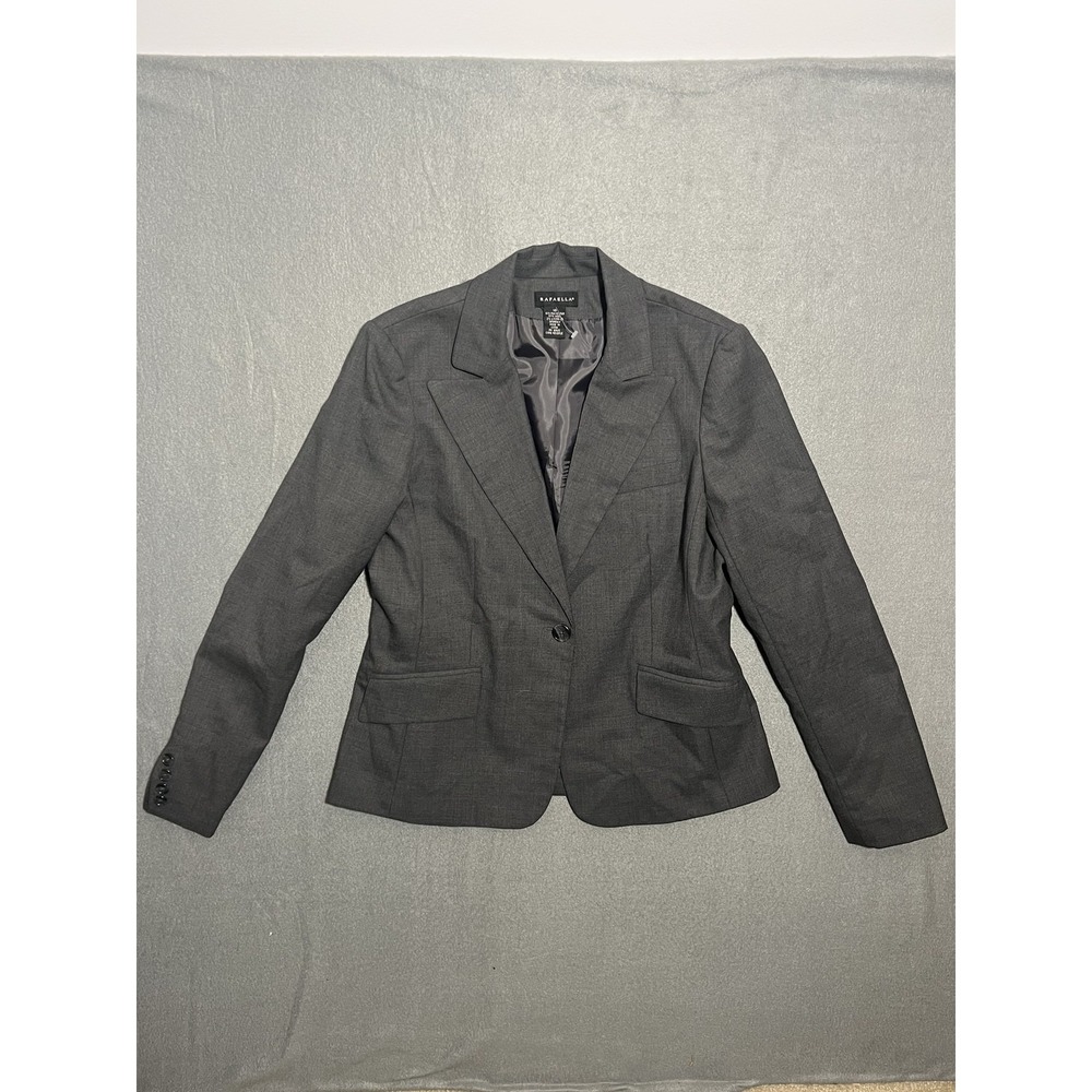 RAFAELLA Women's Gray Wool Blend Stretch Blazer Jacket Size 10 Single Button
